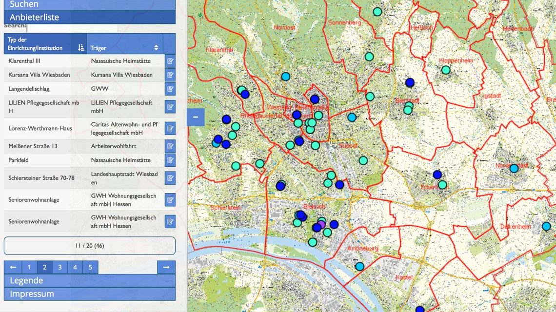 Seniorenlandkarte zeigt Seniorenangebote in Wiesbaden