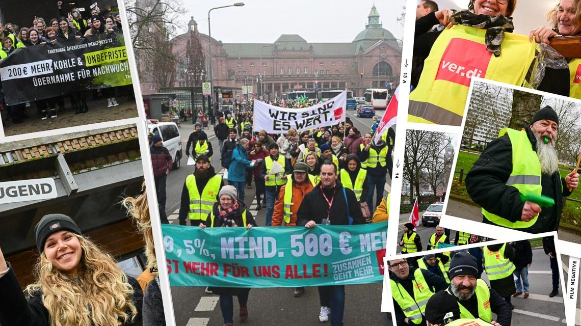 ver.di legt Wiesbaden lahm. Mitarbeiter aus vielen Bereichen streiken.