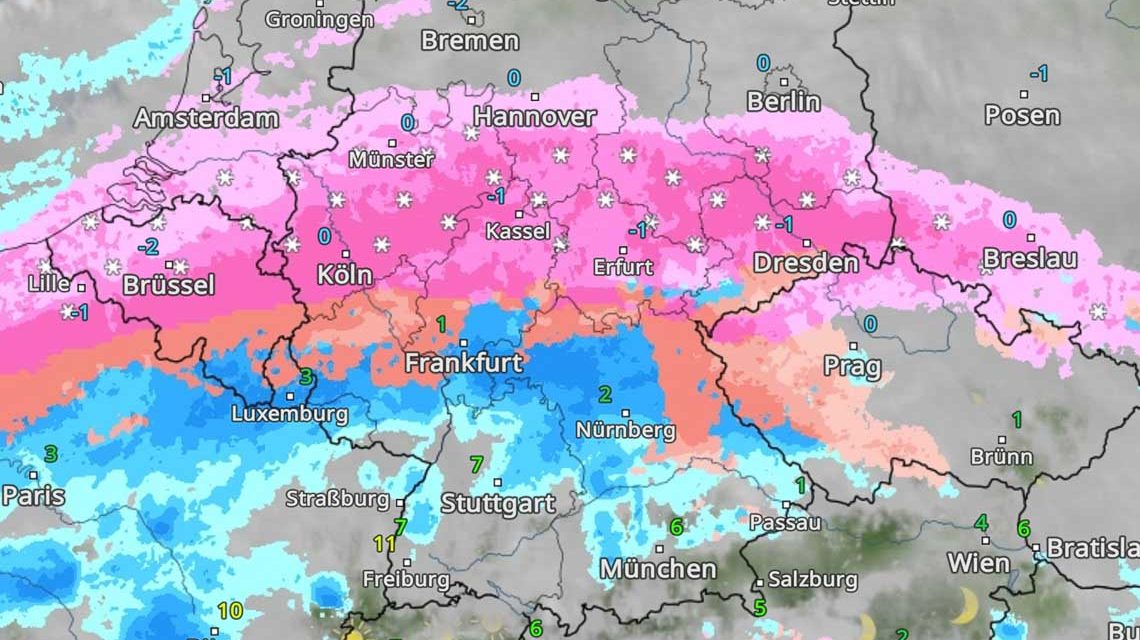Wetterkarte: Luftmassengrenze mit Schnee und Eisregen droht / Glättegefahr