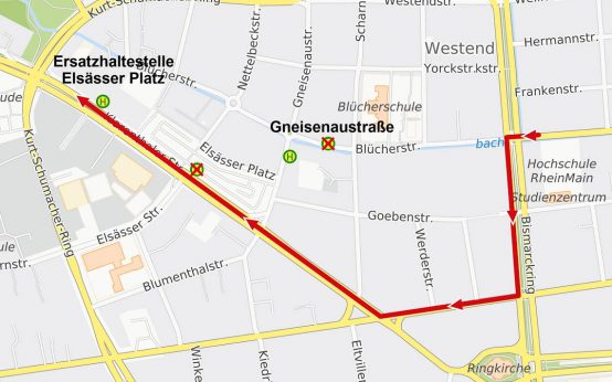 Baumaßnahme am Elsässer Platz: Umleitungen für Busse ab 14. Mai.