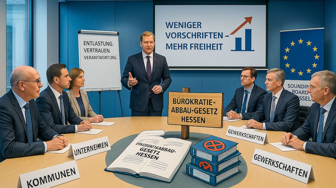 Minister Pentz präsentiert das hessische Bürokratieabbau-Gesetz – ein Gesetzespaket, das den Alltag von Bürgern, Unternehmen und Verwaltungen spürbar vereinfachen soll.