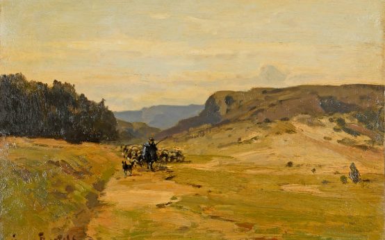 Hans von Bartels (1856-1913), Landschaft mit Schafherde. Jetzt nicht mehr im Museum Wiesbaden.